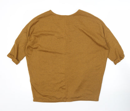 New Look Women’s Brown V-Neck Pullover Jumper Size S 3/4 Sleeve Knit