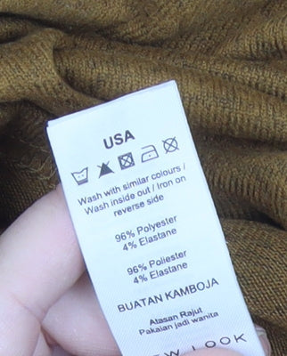 New Look Women’s Brown V-Neck Pullover Jumper Size S 3/4 Sleeve Knit