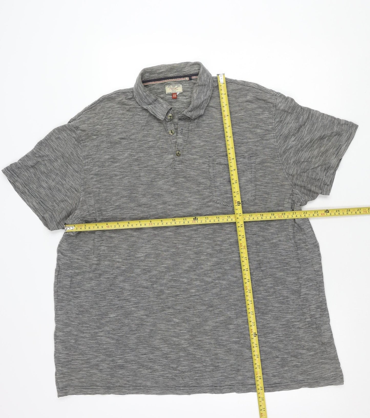 Next Men's Grey Striped Polo Shirt Size 2XL Regular Fit Cotton Blend