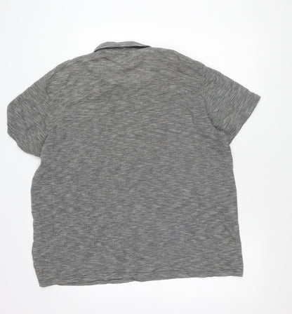 Next Men's Grey Striped Polo Shirt Size 2XL Regular Fit Cotton Blend