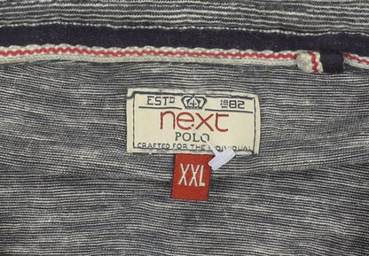 Next Men's Grey Striped Polo Shirt Size 2XL Regular Fit Cotton Blend