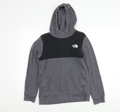 The North Face Boys Grey Black Logo Pullover Hoodie XL Cotton Blend