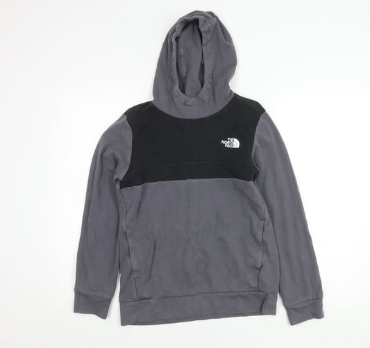 The North Face Boys Grey Black Logo Pullover Hoodie XL Cotton Blend