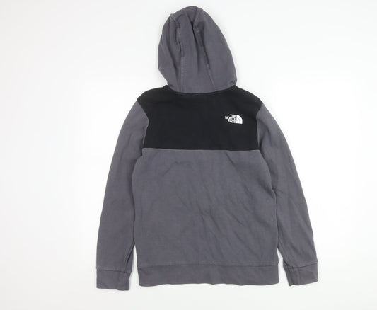 The North Face Boys Grey Black Logo Pullover Hoodie XL Cotton Blend