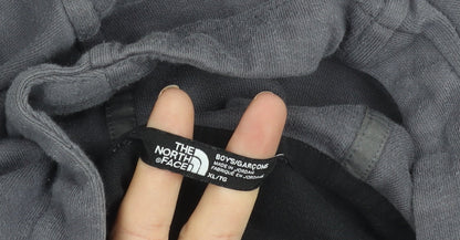 The North Face Boys Grey Black Logo Pullover Hoodie XL Cotton Blend