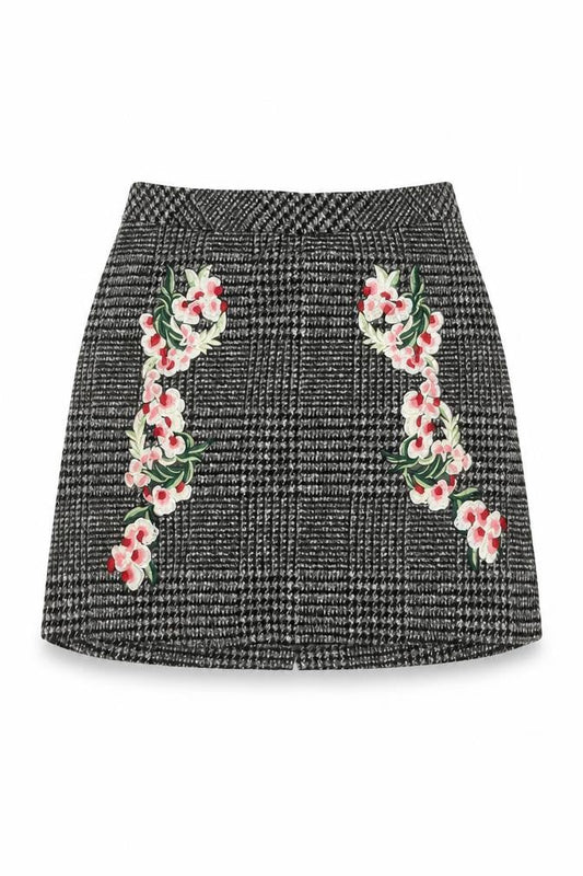 George Women’s Grey Check Floral Embroidered Pencil Skirt Size 14