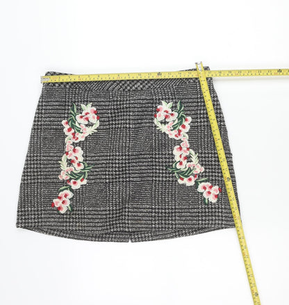 George Women’s Grey Check Floral Embroidered Pencil Skirt Size 14