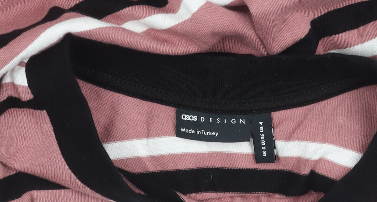 ASOS DESIGN Womens Pink Striped Long Sleeve Cotton T-Shirt Size 8