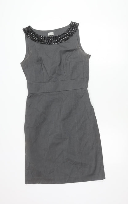 H&M Women’s Grey Sheath Dress Size 10 Sleeveless Beaded Neckline