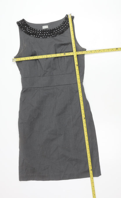 H&M Women’s Grey Sheath Dress Size 10 Sleeveless Beaded Neckline