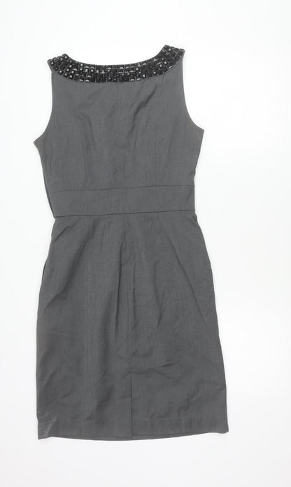 H&M Women’s Grey Sheath Dress Size 10 Sleeveless Beaded Neckline