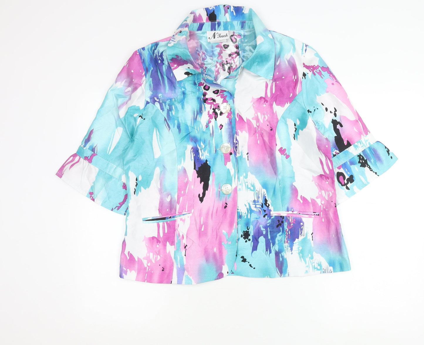 N Touch Womens Multicoloured Size 10 Button-Up Shirt 3/4 Sleeve Polyester