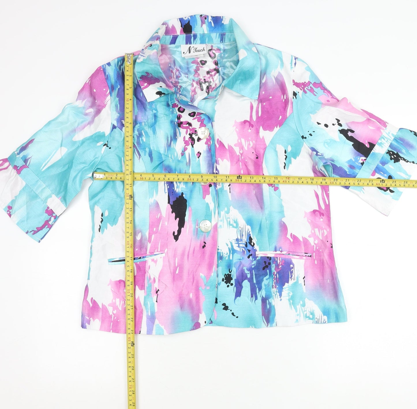 N Touch Womens Multicoloured Size 10 Button-Up Shirt 3/4 Sleeve Polyester