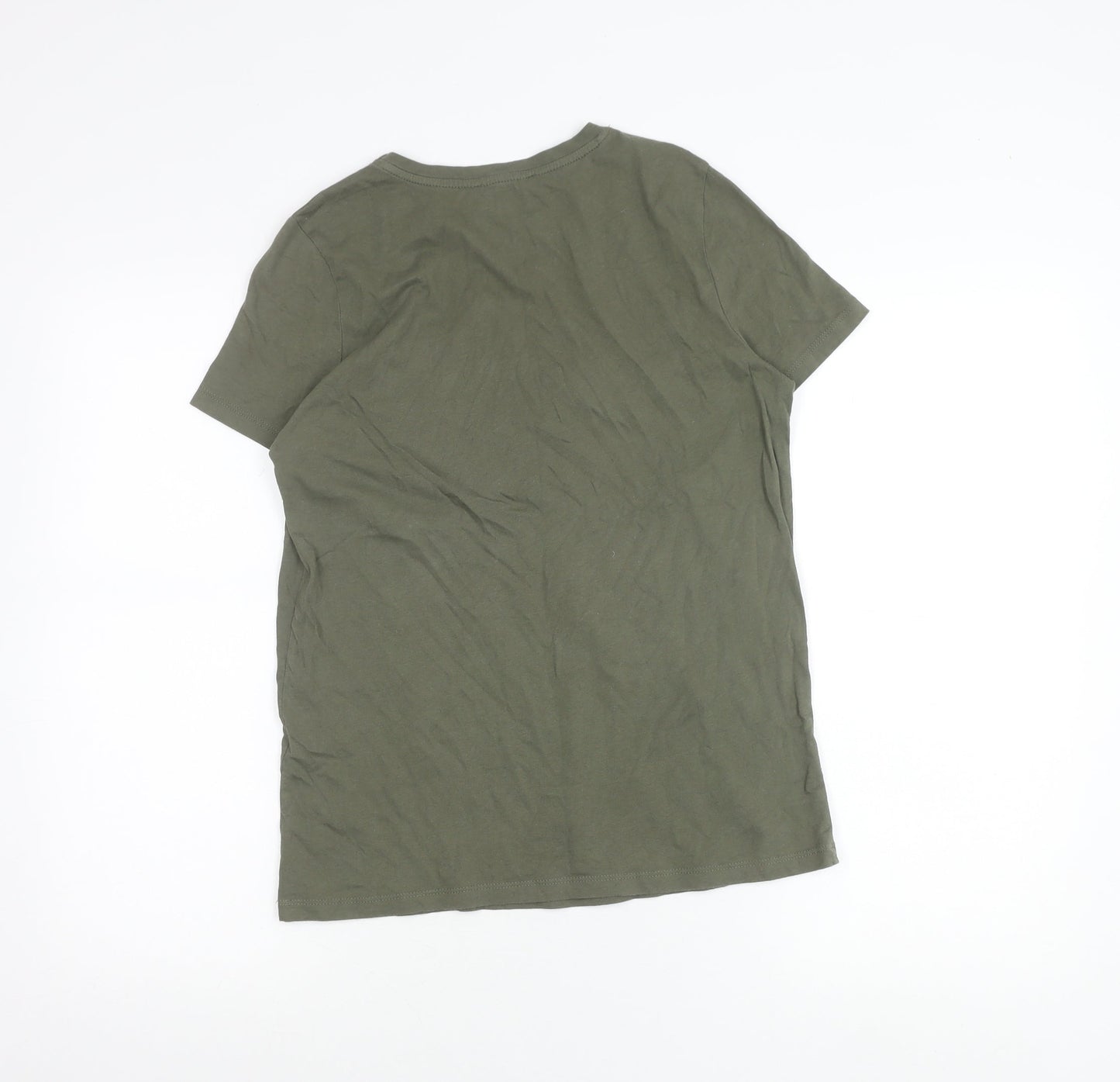 New Look Women Green Beaded Cotton T-Shirt Size 10 Crew Neck