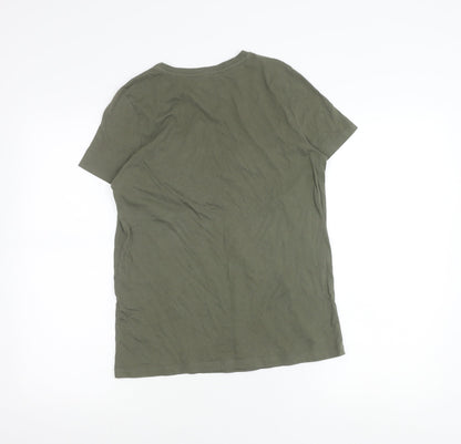 New Look Women Green Beaded Cotton T-Shirt Size 10 Crew Neck