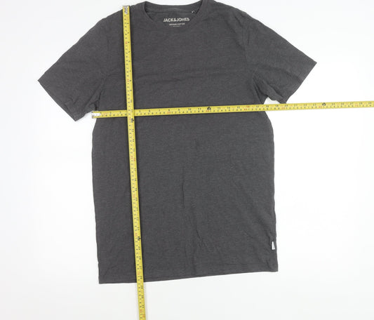 Jack & Jones Men's Grey L Organic Cotton Crew Neck T-Shirt