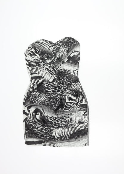 Lipsy Women’s Black Animal Print Strapless Bodycon Dress Size 8