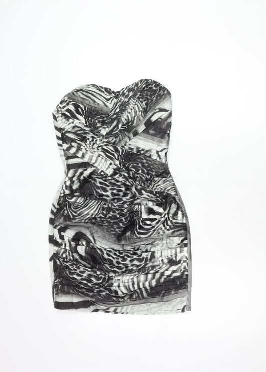 Lipsy Women’s Black Animal Print Strapless Bodycon Dress Size 8
