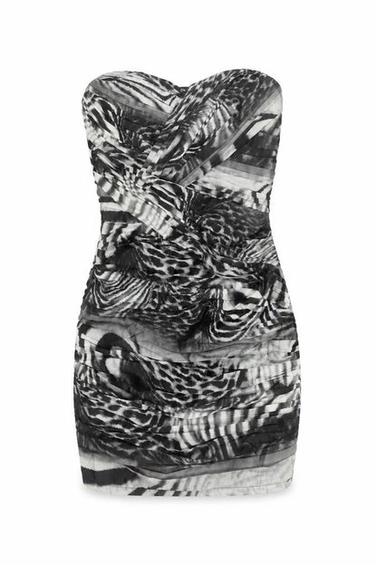 Lipsy Women’s Black Animal Print Strapless Bodycon Dress Size 8