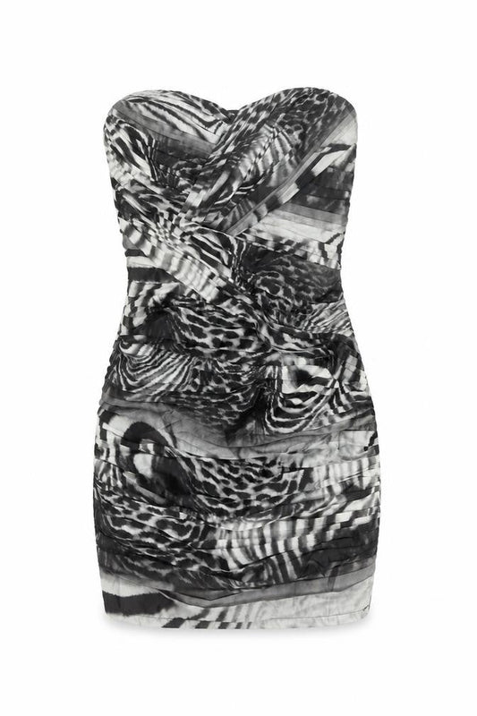 Lipsy Women’s Black Animal Print Strapless Bodycon Dress Size 8