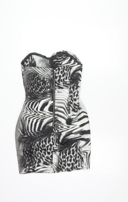 Lipsy Women’s Black Animal Print Strapless Bodycon Dress Size 8