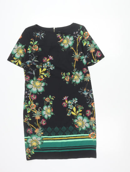 Next Petite Women’s Black Floral Sheath Dress Size 8P Short Sleeve