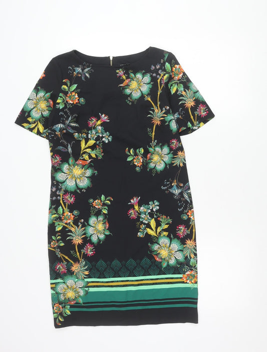 Next Petite Women’s Black Floral Sheath Dress Size 8P Short Sleeve