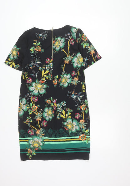 Next Petite Women’s Black Floral Sheath Dress Size 8P Short Sleeve