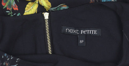 Next Petite Women’s Black Floral Sheath Dress Size 8P Short Sleeve