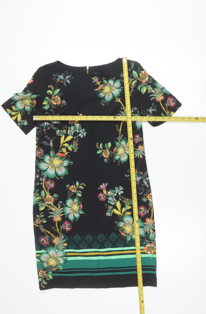 Next Petite Women’s Black Floral Sheath Dress Size 8P Short Sleeve