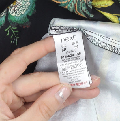 Next Petite Women’s Black Floral Sheath Dress Size 8P Short Sleeve