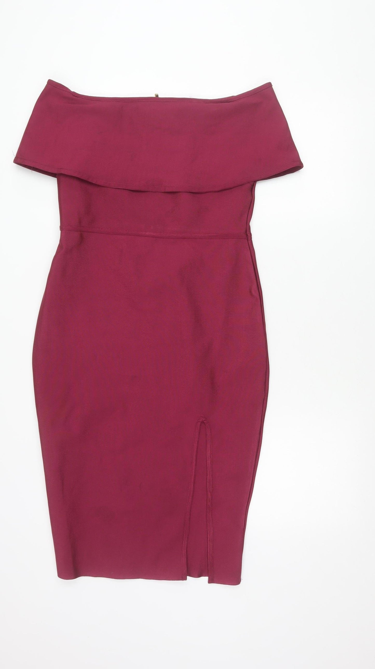 M Women Red Off Shoulder Bodycon Knee Length Dress Size 12