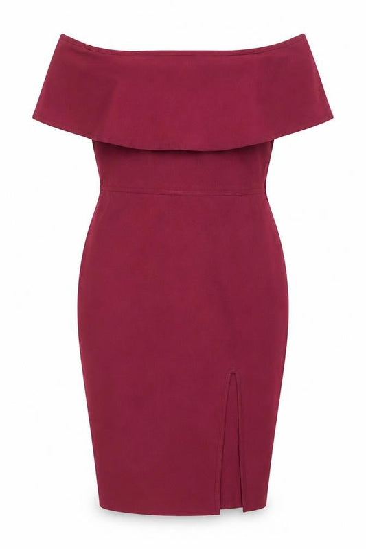 M Women Red Off Shoulder Bodycon Knee Length Dress Size 12