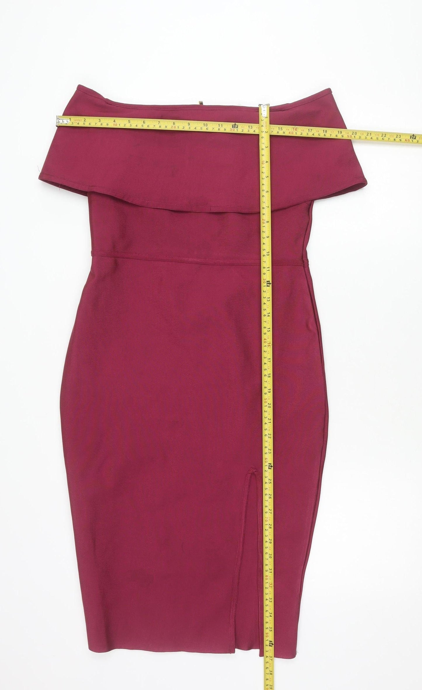 M Women Red Off Shoulder Bodycon Knee Length Dress Size 12