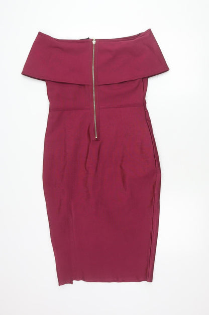 M Women Red Off Shoulder Bodycon Knee Length Dress Size 12