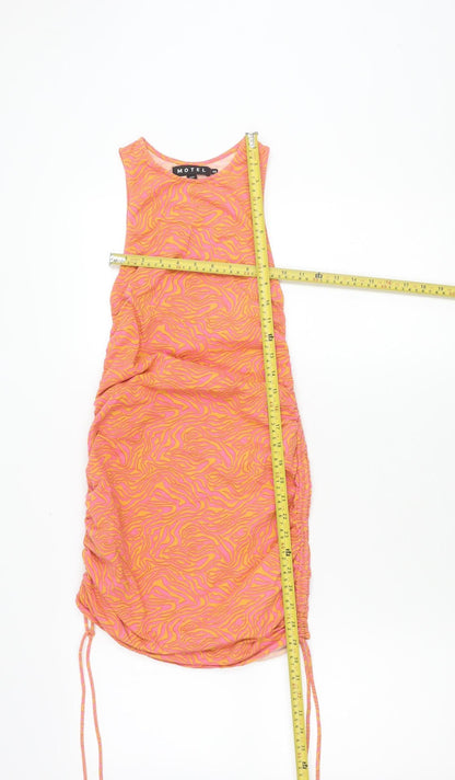 Motel Womens Pink Orange XS Bodycon Mini Dress Sleeveless Scoop Neck