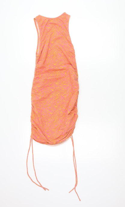 Motel Womens Pink Orange XS Bodycon Mini Dress Sleeveless Scoop Neck