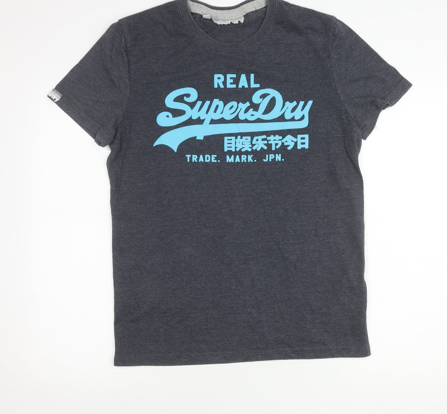 Superdry Mens Grey Graphic Logo T-Shirt Size L Short Sleeve Crew Neck