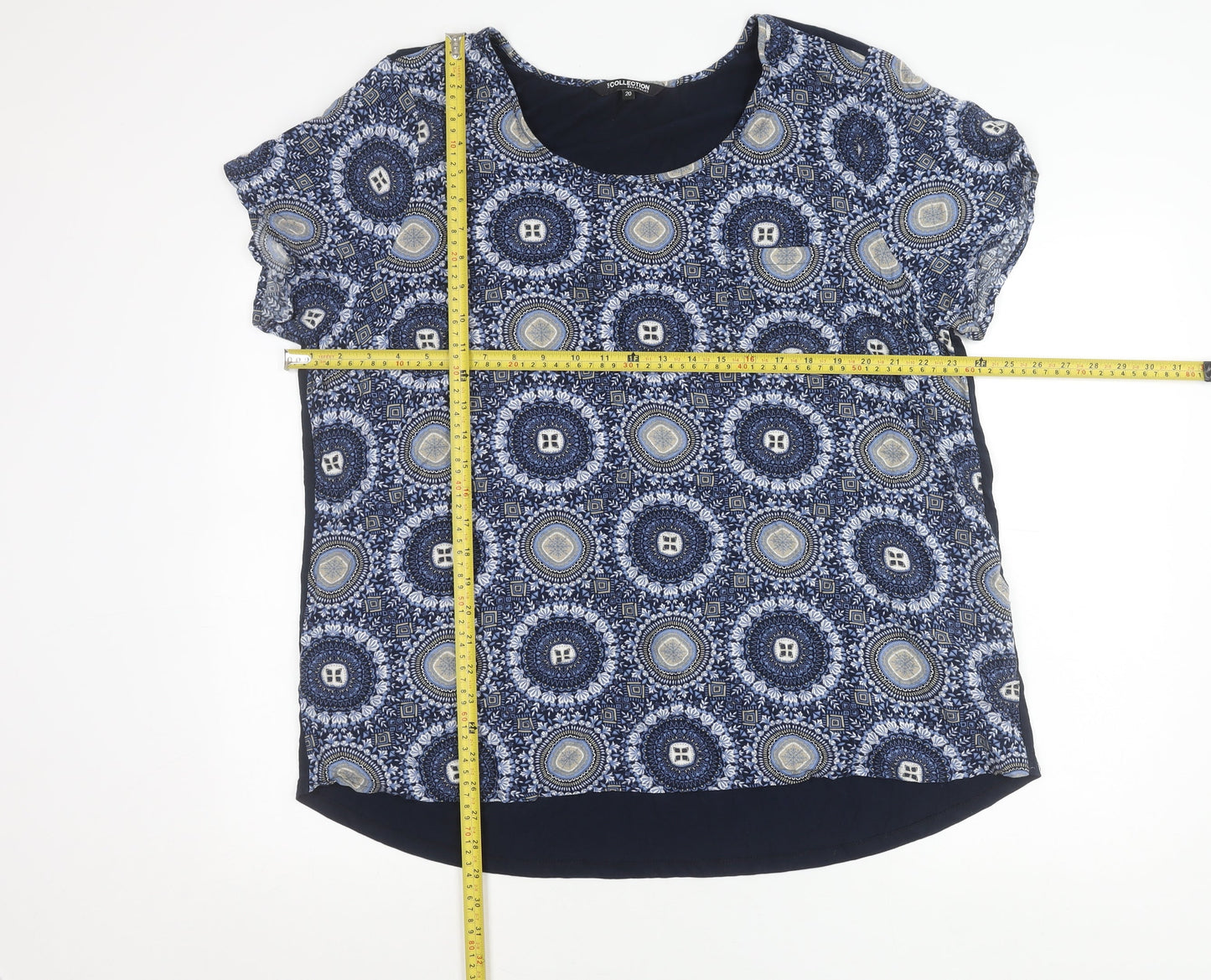 Debenhams Women’s Blue Geometric Tunic Blouse Size 20 Short Sleeve