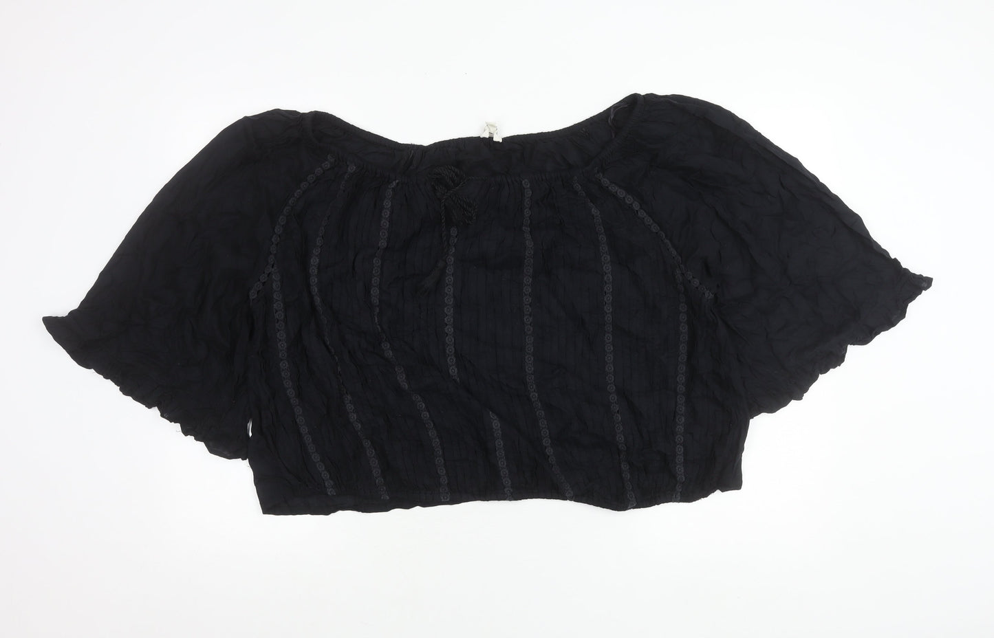 Monsoon Womens Black XL Peasant Boho Blouse 3/4 Sleeve Viscose