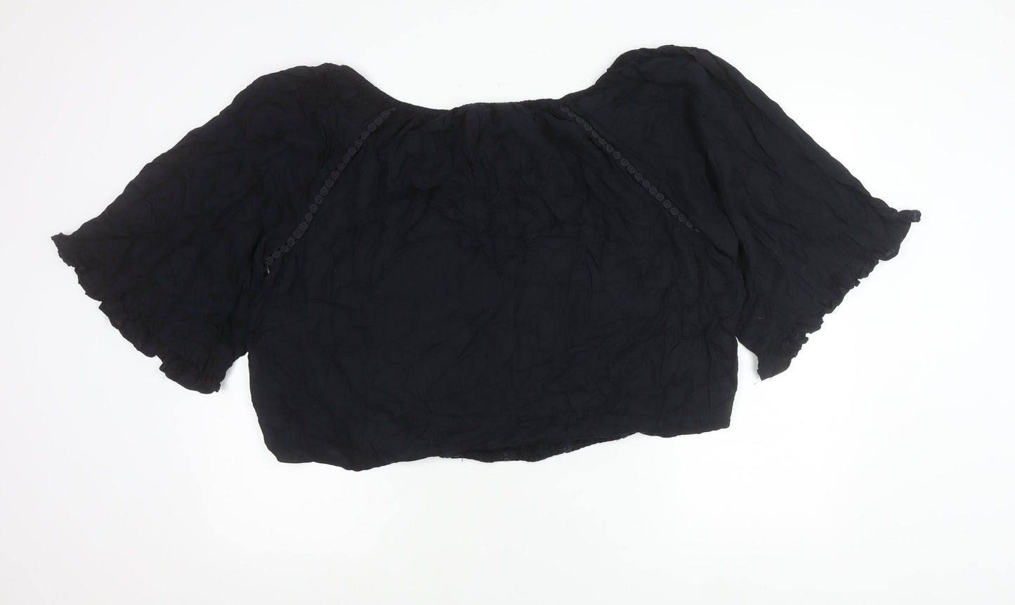 Monsoon Womens Black XL Peasant Boho Blouse 3/4 Sleeve Viscose