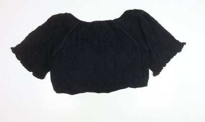 Monsoon Womens Black XL Peasant Boho Blouse 3/4 Sleeve Viscose