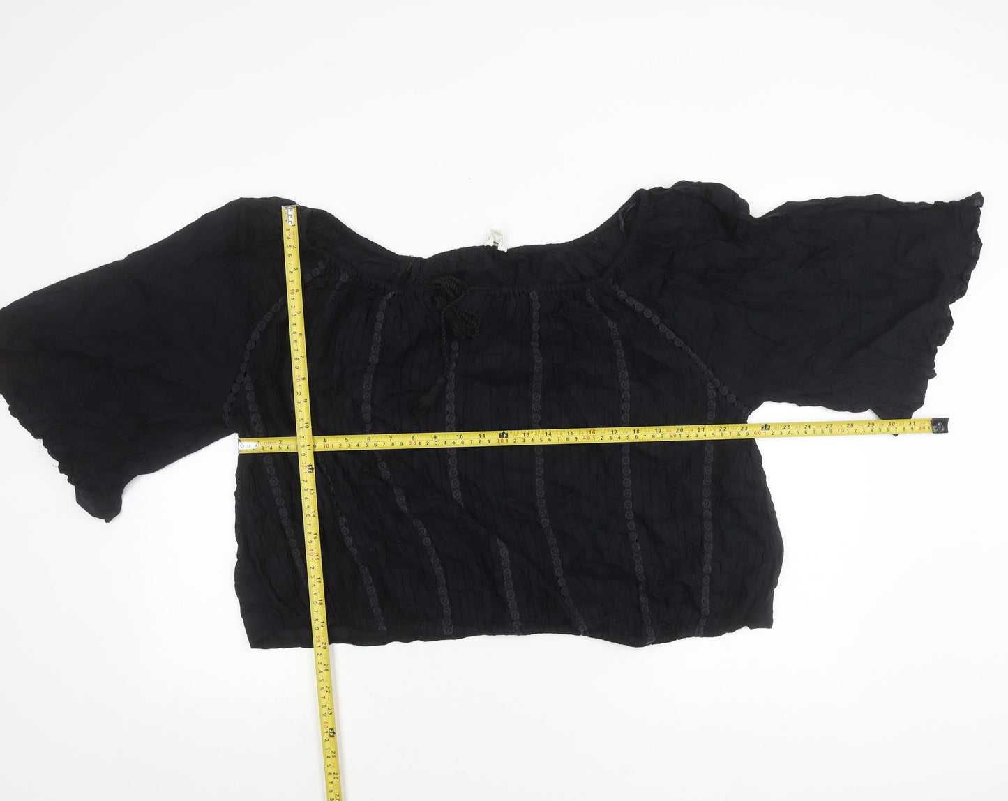 Monsoon Womens Black XL Peasant Boho Blouse 3/4 Sleeve Viscose