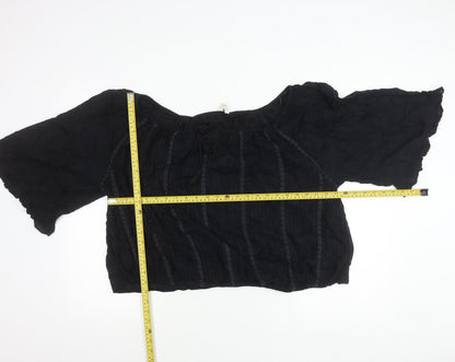 Monsoon Womens Black XL Peasant Boho Blouse 3/4 Sleeve Viscose