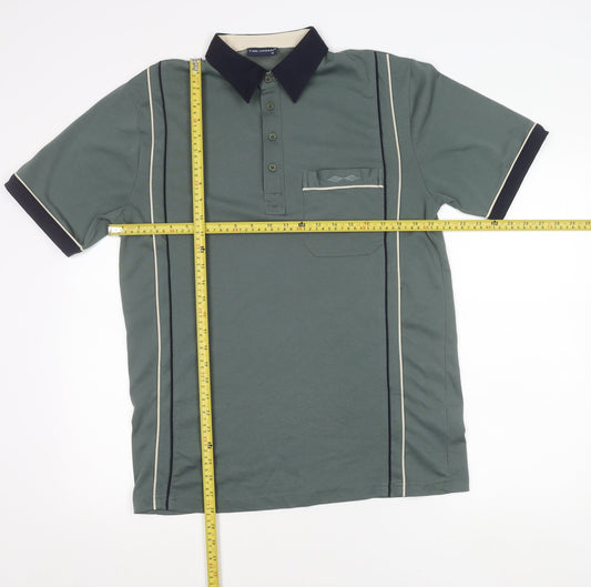 Tom Hagan Men's Green Polo Shirt M Retro Striped Short Sleeve