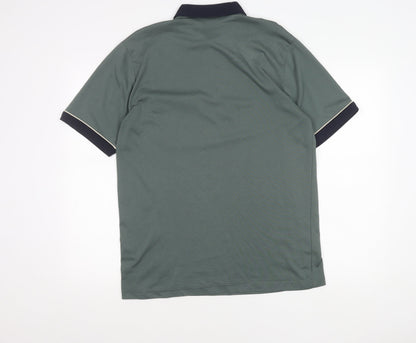 Tom Hagan Men's Green Polo Shirt M Retro Striped Short Sleeve