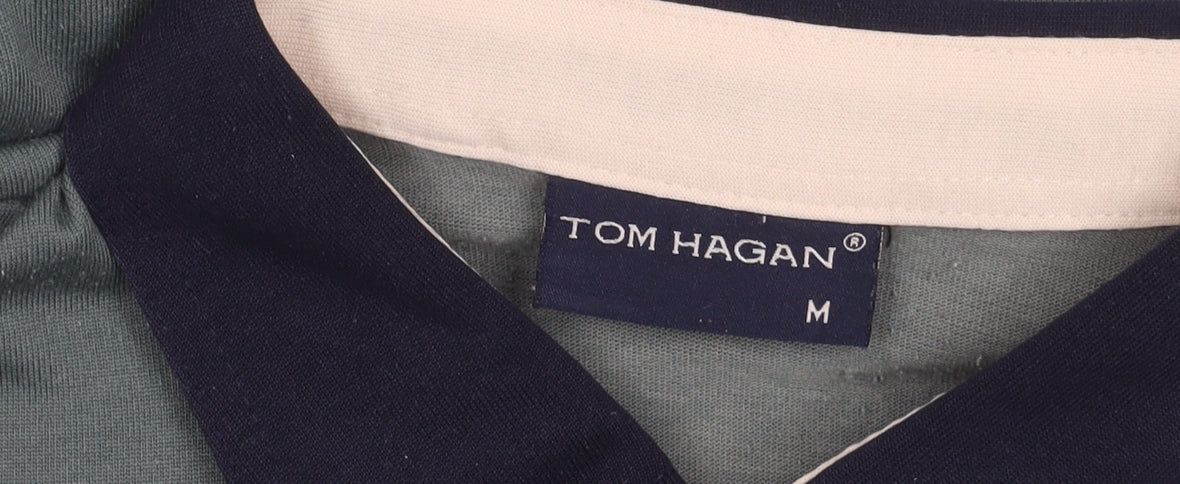 Tom Hagan Men's Green Polo Shirt M Retro Striped Short Sleeve