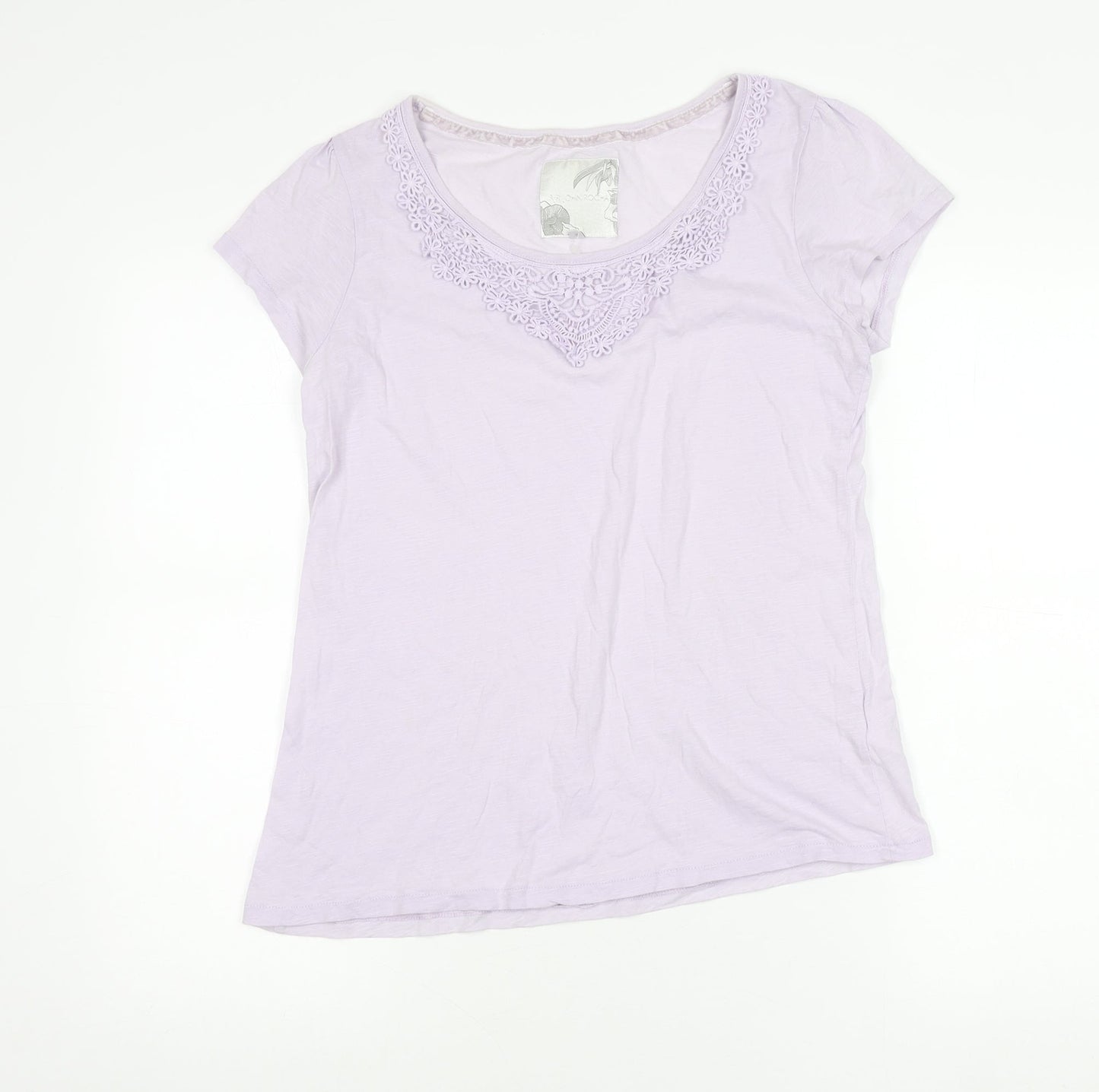 John Rocha Womens Purple Cotton Crochet Neck T-Shirt Size 14