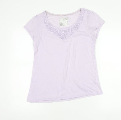 John Rocha Womens Purple Cotton Crochet Neck T-Shirt Size 14