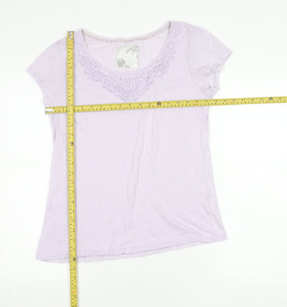 John Rocha Womens Purple Cotton Crochet Neck T-Shirt Size 14
